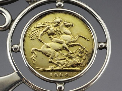 Antique Silver Letter Opener - Gold Sovereigns, 50th Wedding Anniversary